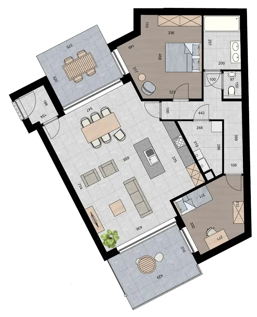 Ruim appartement (121 m²) met 2 slpk en 2 overdekte terrassen. foto 2