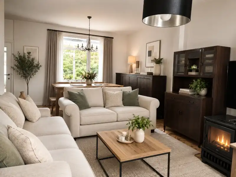 Te renoveren woning met 3 slaapkamers en leuke tuin op een totale oppervlakt van 215m². Via A. I. hebben we alvast wat foto's laten bewerken om te tonen wat de mogelijkheden zijn. foto 5