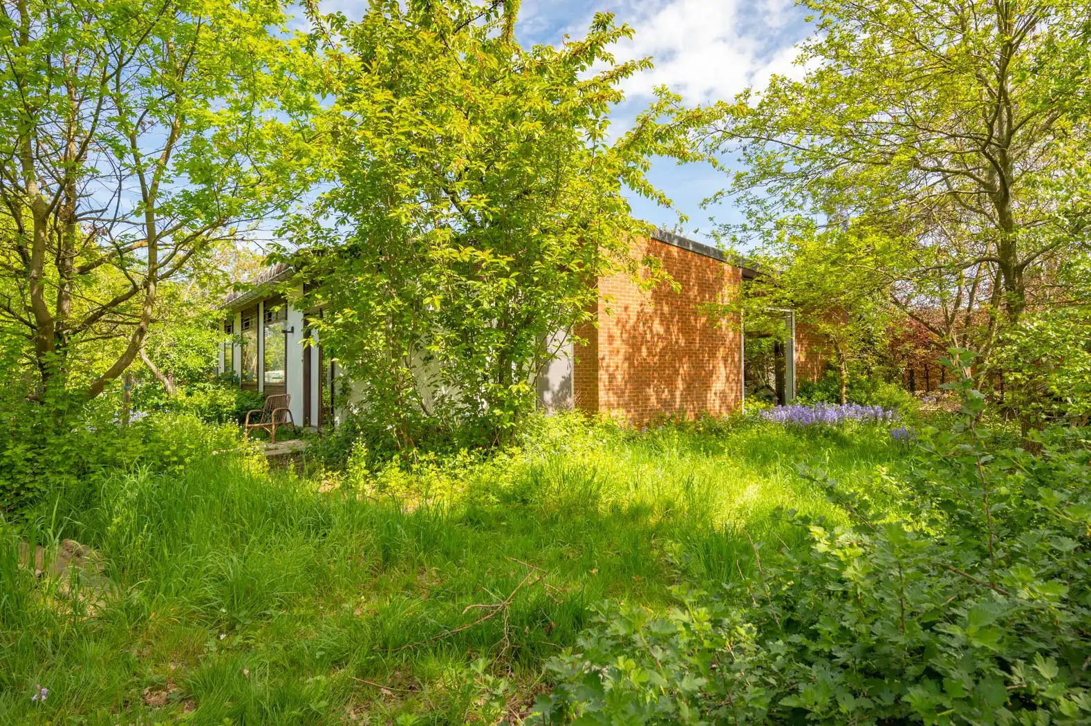 Hoofdfoto van de publicatie: Uniek renovatieproject: lichtrijke en uiterst ruime bungalow met grote inpandige garage op een idyllisch groen perceel
