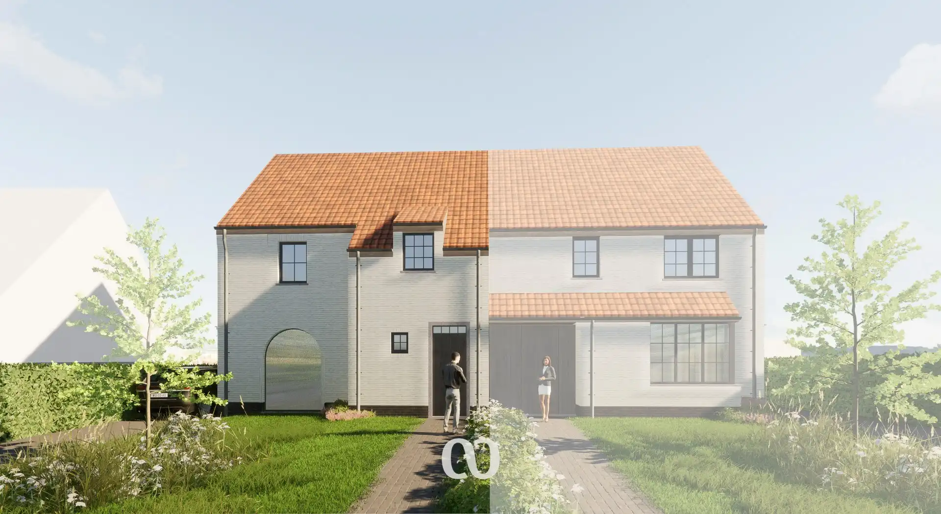 Zeer ruime halfopen nieuwbouwwoningen met 3 slaapkamers en carport in Petegem foto {{pictureIndex}}