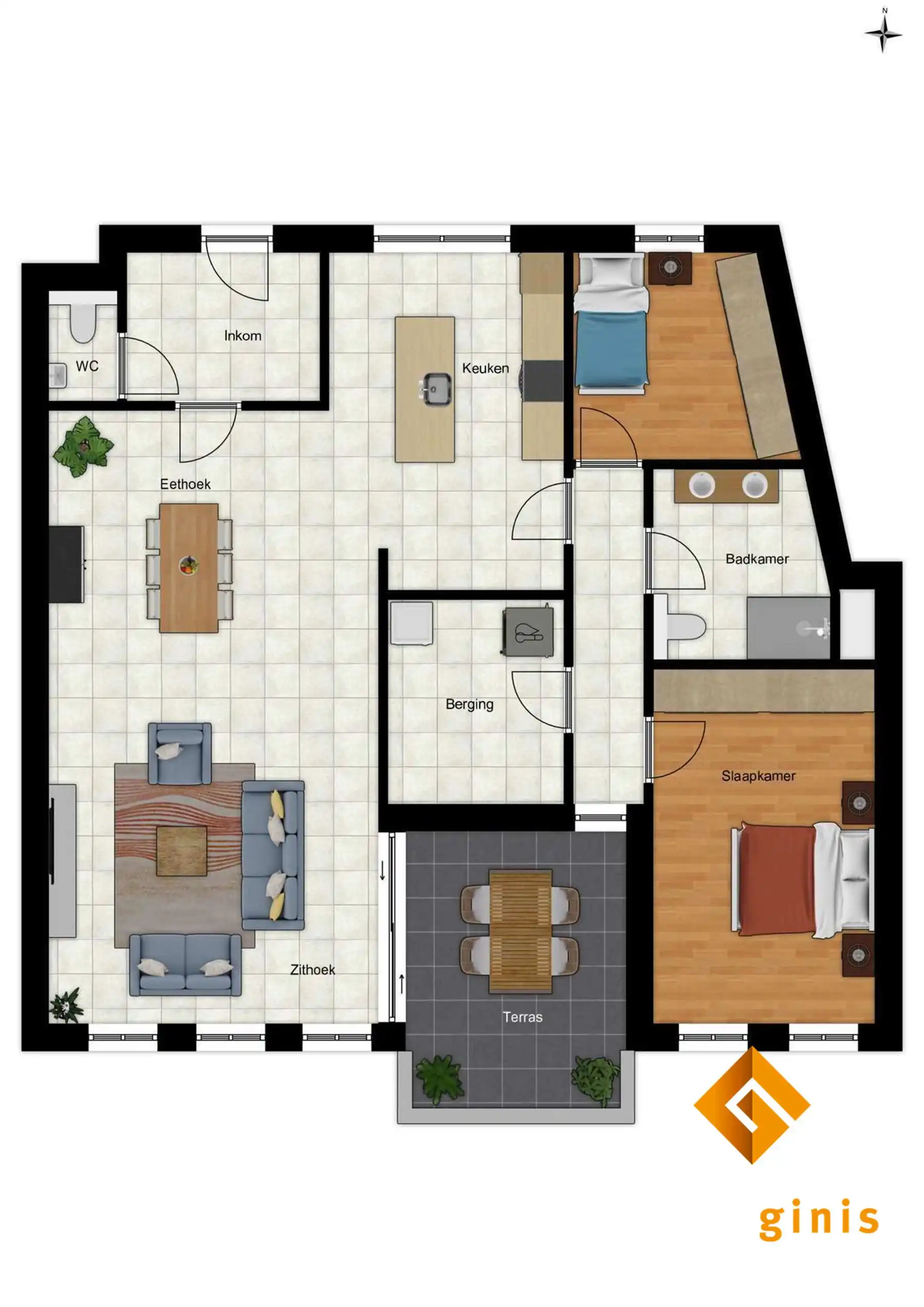 Appartement (eerste verdieping) met 2 slaapkamers en overdekt terras.  foto 9