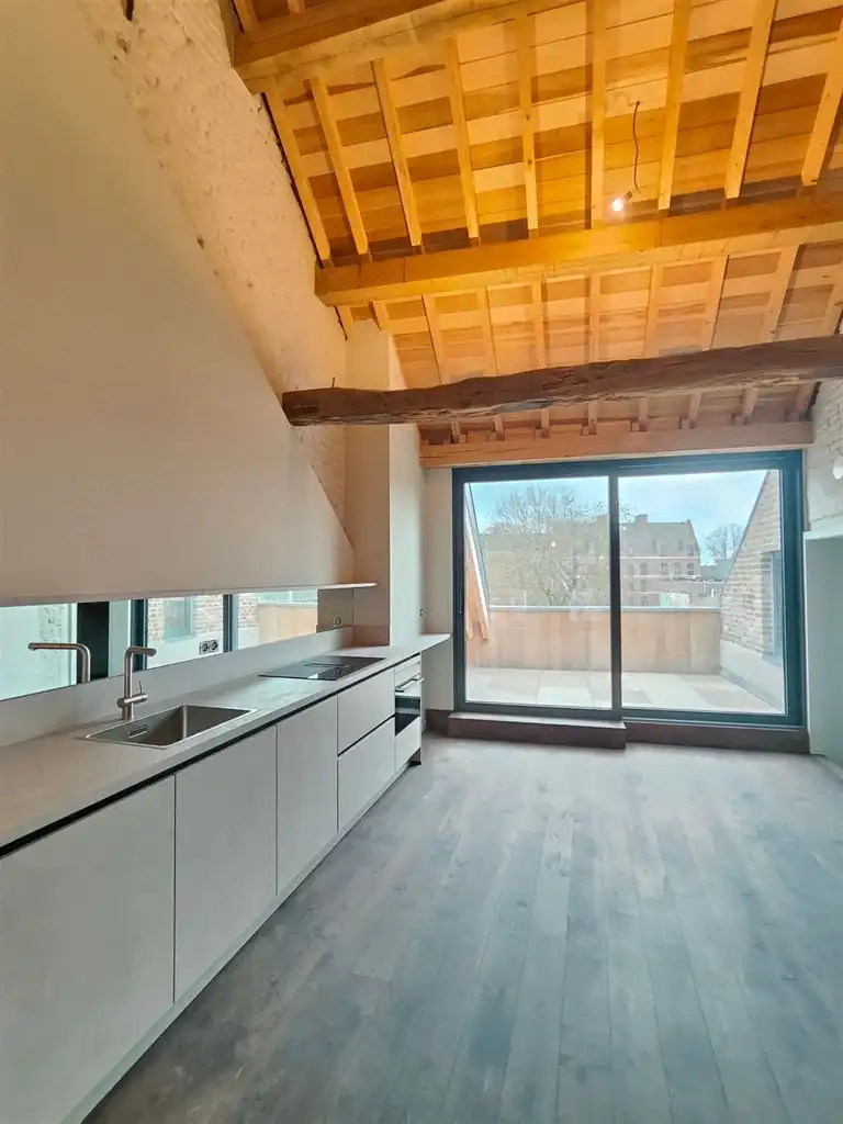 Luxe duplex loft op de tweede verdieping met 2(+1) slaapkamers, ruim terras en optioneel een staanplaats, gelegen in het centrum van Maaseik. foto 2