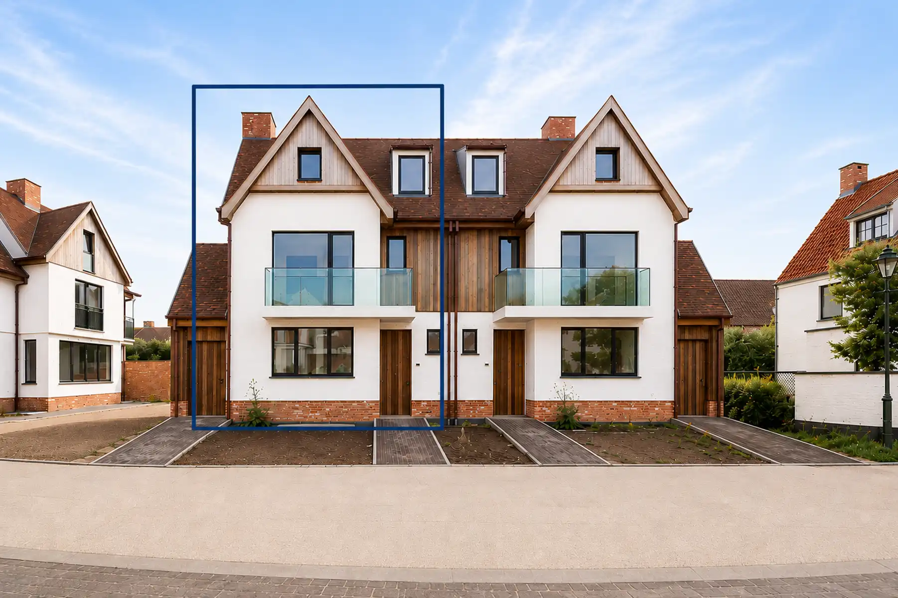Nieuwbouw - ongemeubelde koppelvilla in rustige,  residentiële wijk te Knokke-Heist  foto {{pictureIndex}}