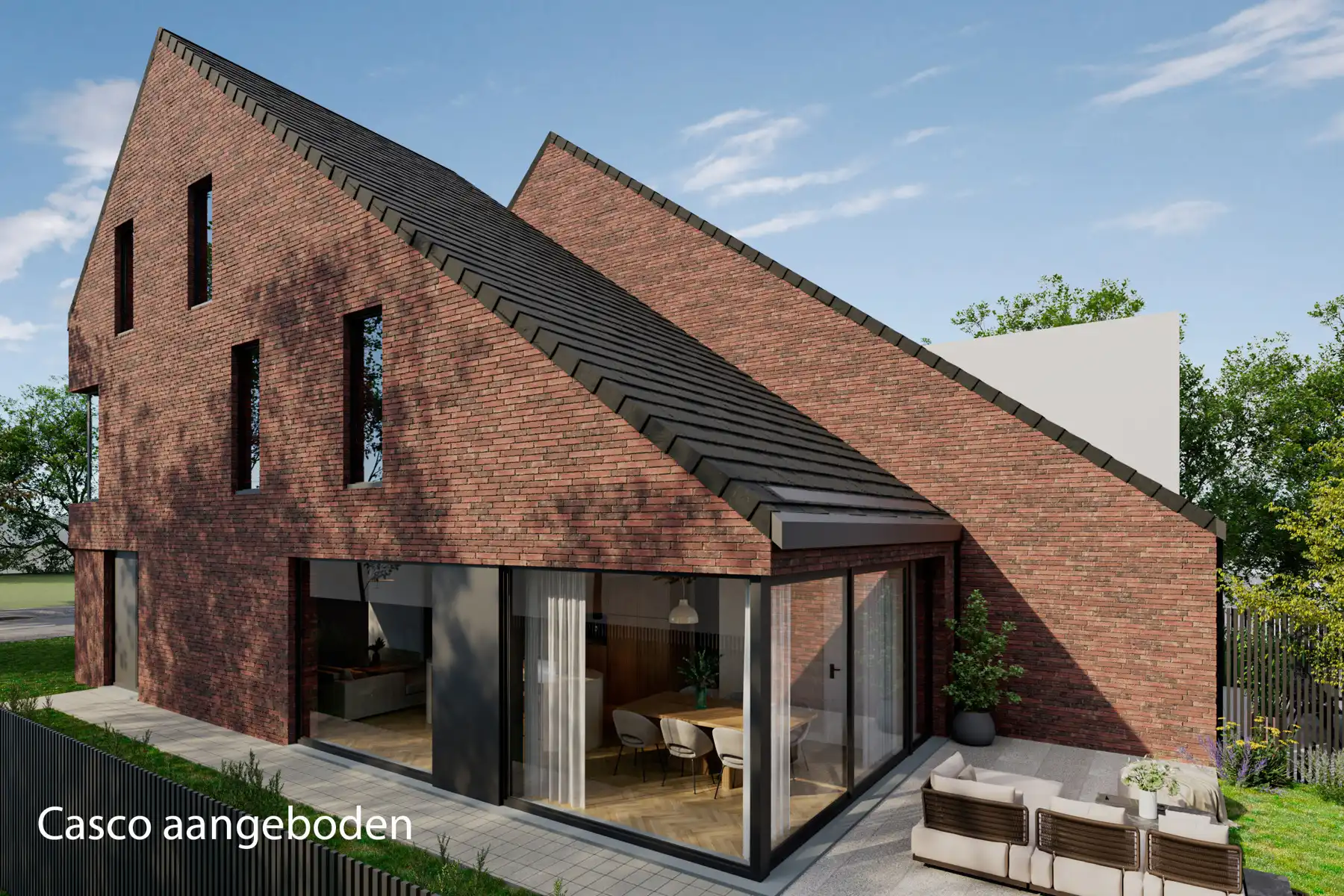 Ruime casco nieuwbouwwoning met 3 slaapkamers, bureau, tuin en parking te koop in Wuustwezel. Moderne en energiezuinige woning met vrije afwerking. foto {{pictureIndex}}