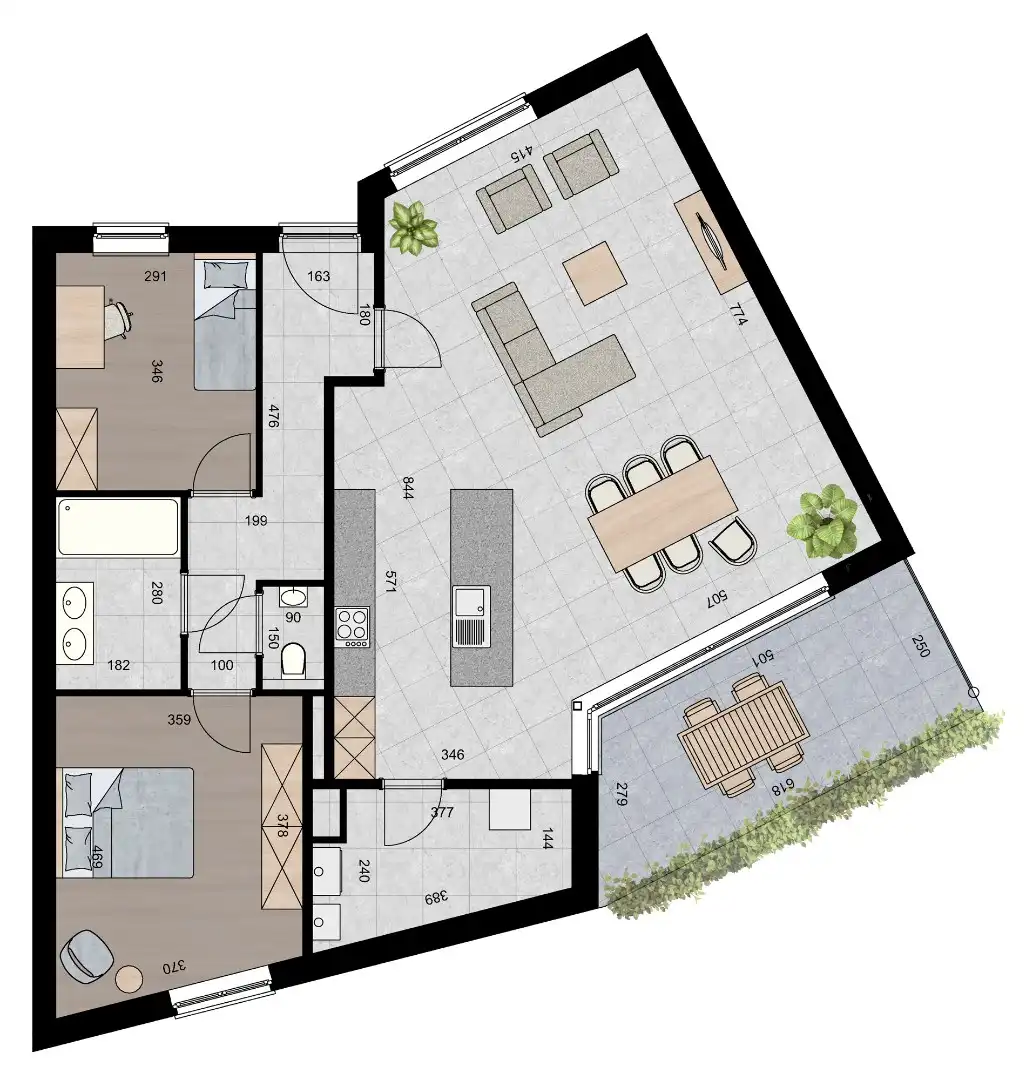 Gelijkvloers appartement (117 m²) met 2 slaapkamers en overdekt terras. foto 2