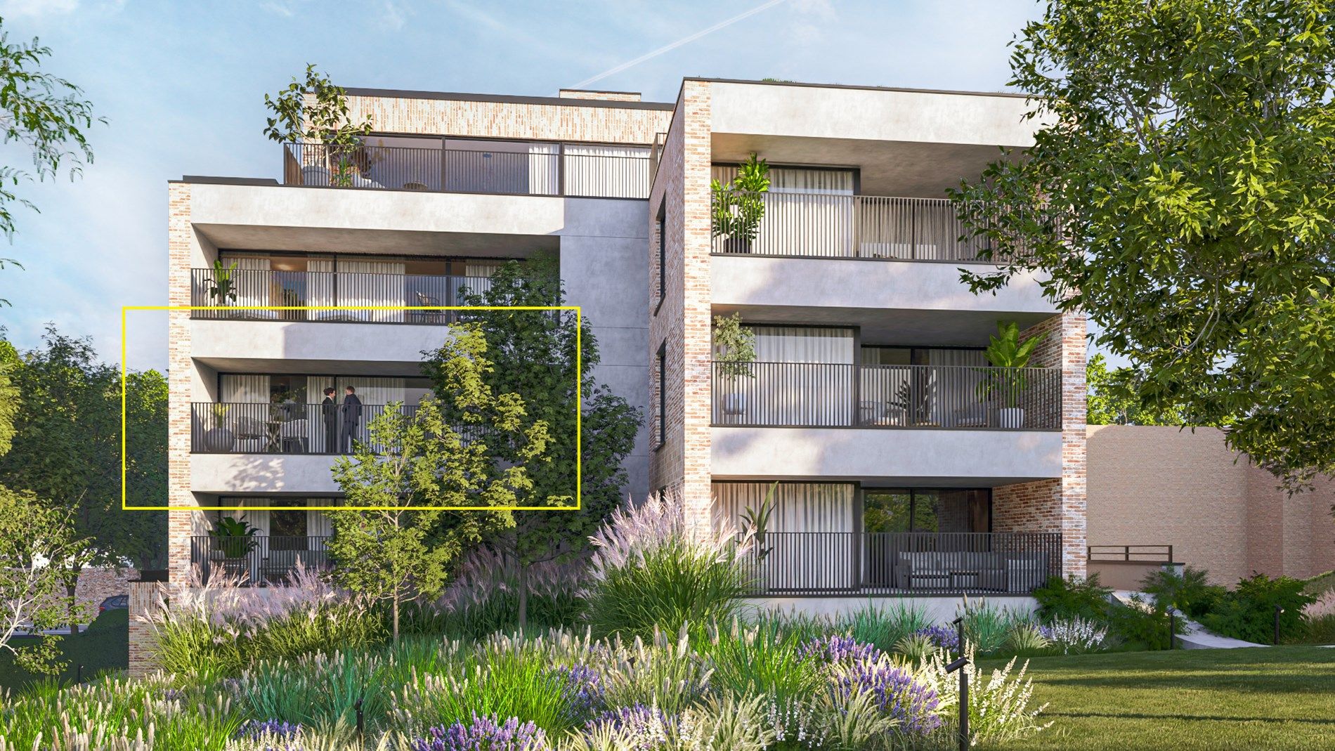Nieuwbouwappartement met 3 slaapkamers, 2 badkamers en ruim terras uitgevend op het groene Mottepark, in res. De Motte, vlakbij het centrum van Hoeselt foto {{pictureIndex}}