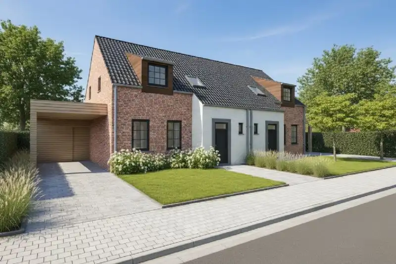 Nieuw te bouwen halfopen woning te Westrozebeke. foto {{pictureIndex}}