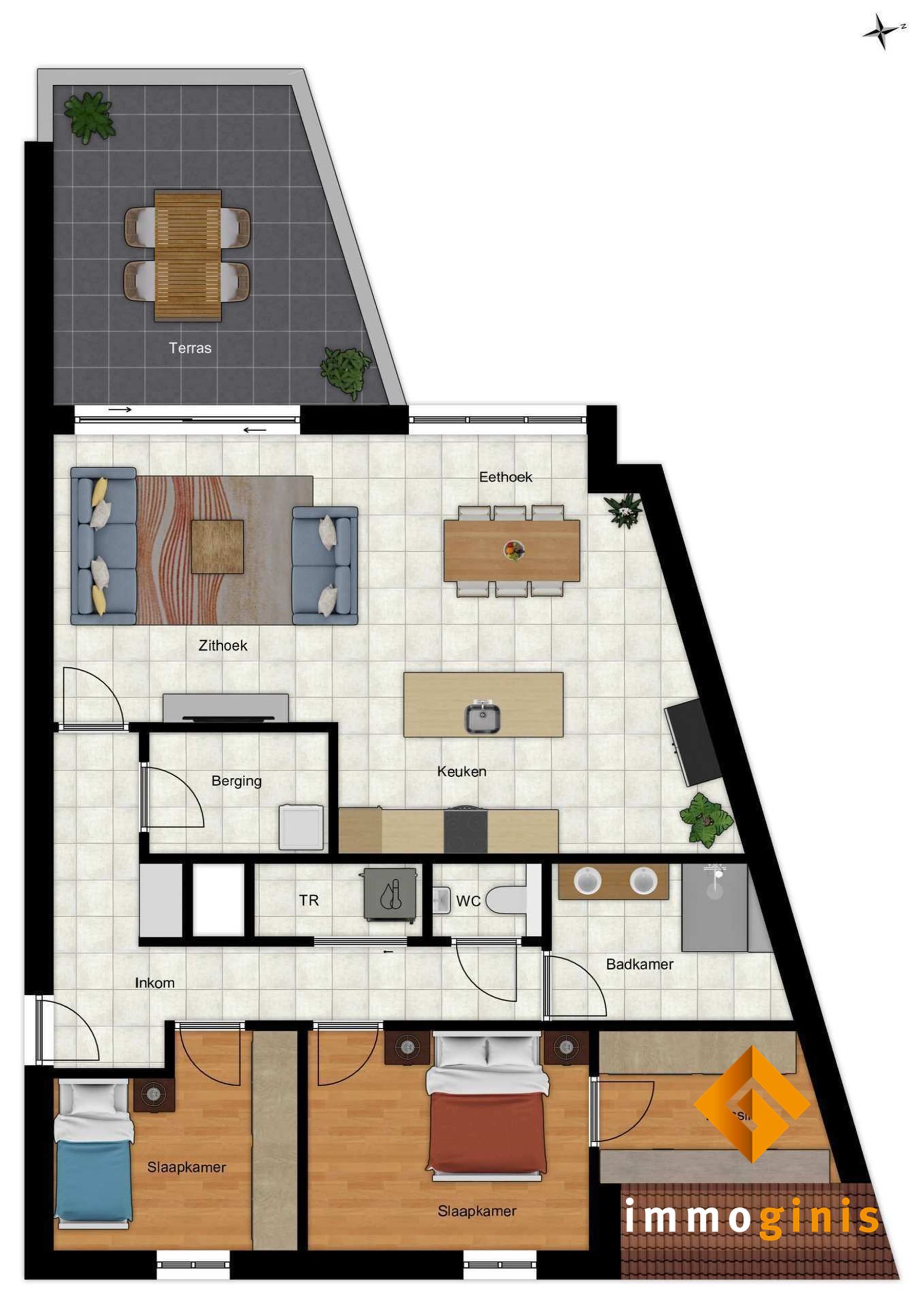 Tweede verdieping: zeer ruim appartement met 2 slaapkamers en overdekt terras van 17m! foto 9