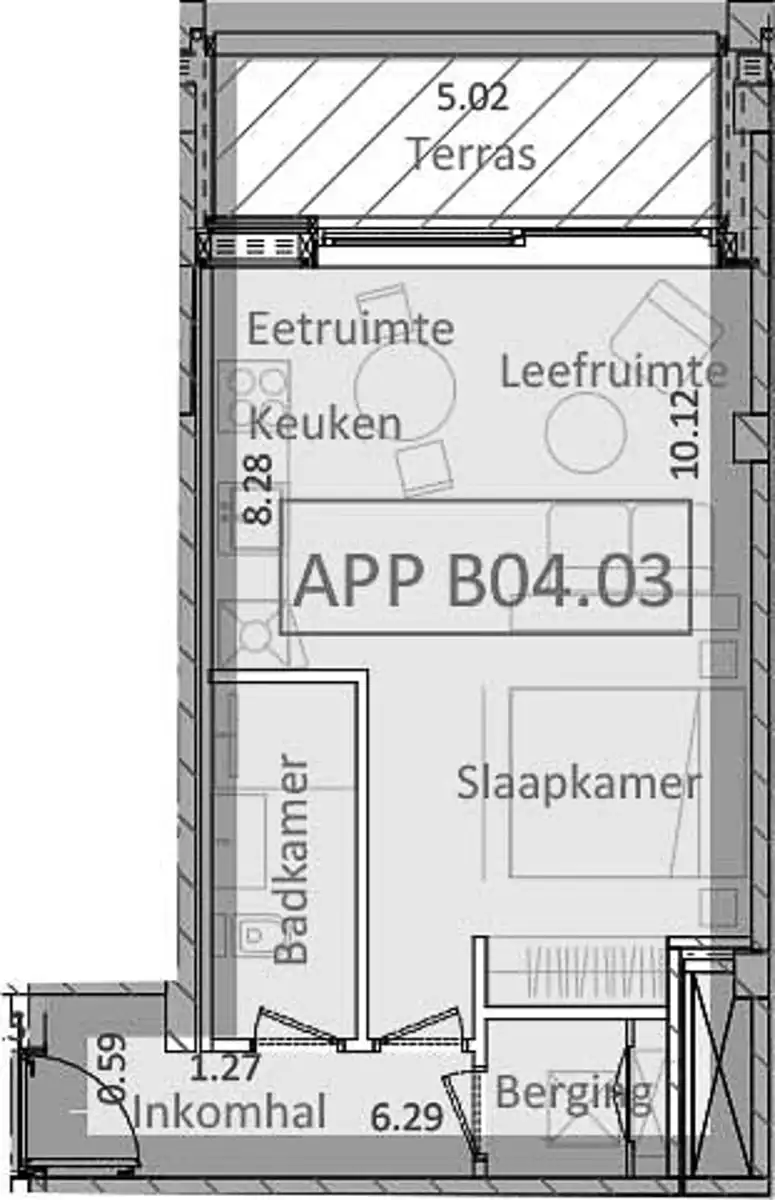 Gemeubelde studio met mooi terrras (Nieuw Zuid) foto 12