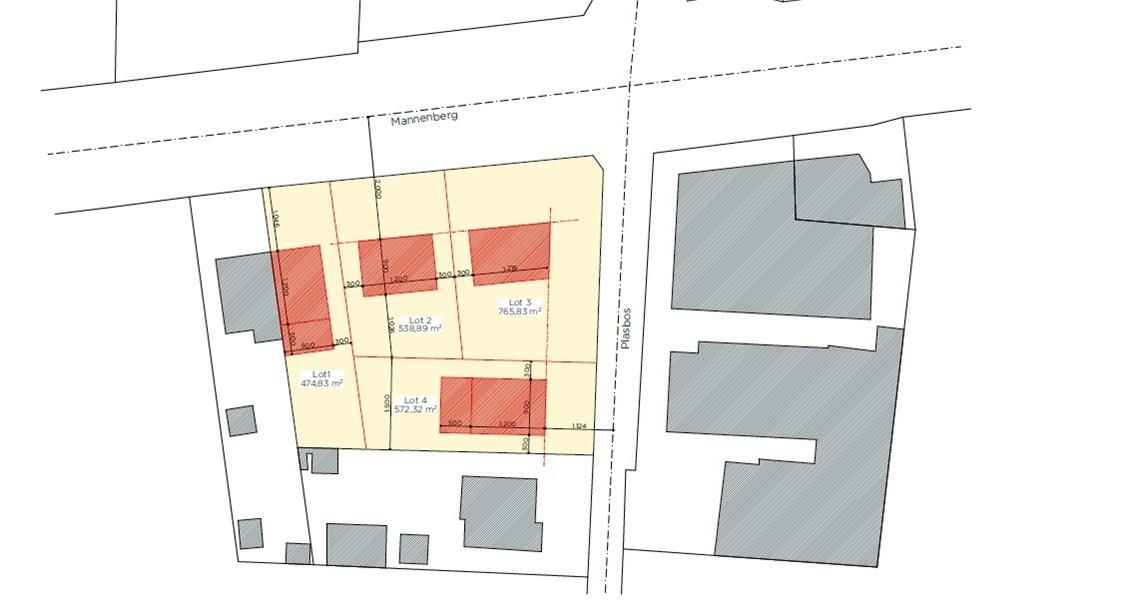 Projectgrond voor het bouwen van 4 woningen (3 open bebouwing en 1 HOB) foto {{pictureIndex}}
