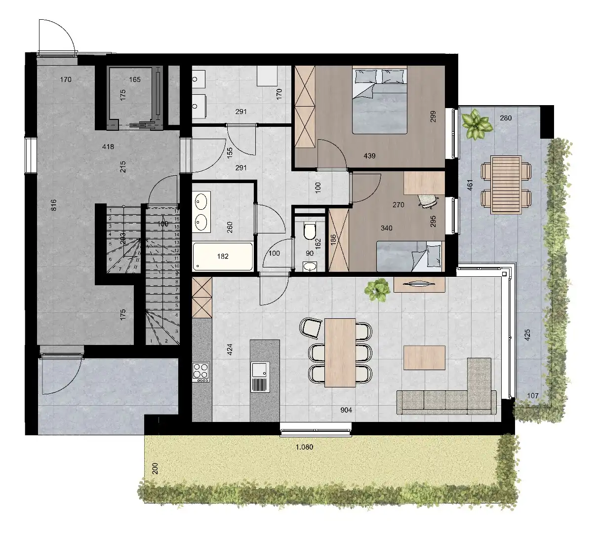 Gelijkvloers appartement (96 m²) met 2 slpk, overdekt terras en tuin. foto 2