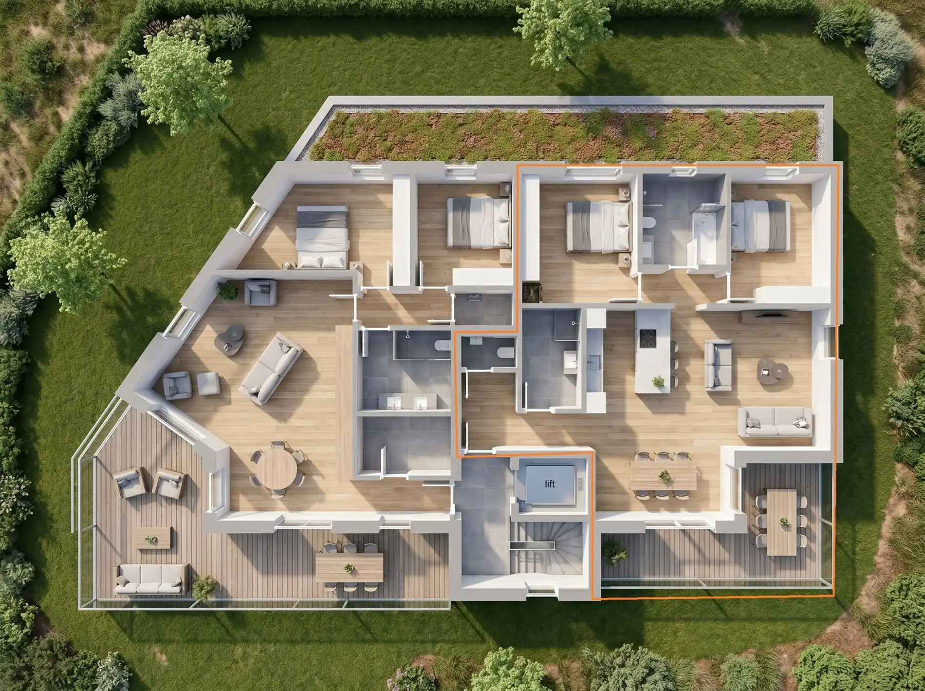 Penthouse van 96,5m² met 2 slaapkamers, ruim terras vlakbij Genk centrum foto {{pictureIndex}}