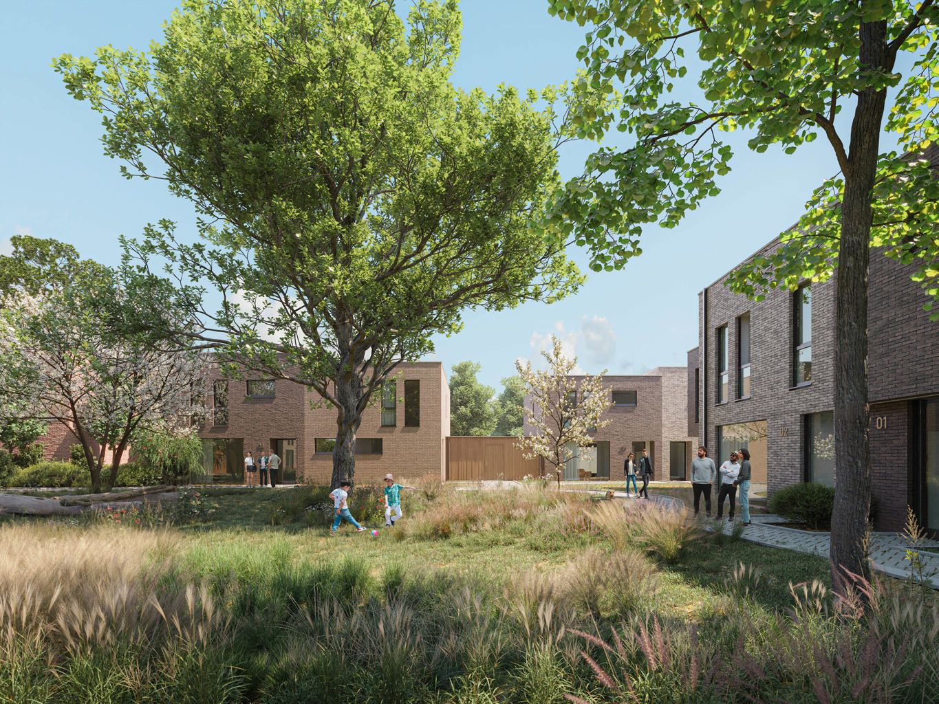 Woonerf met 12 doorzonwoningen en een centrale binnentuin foto {{pictureIndex}}