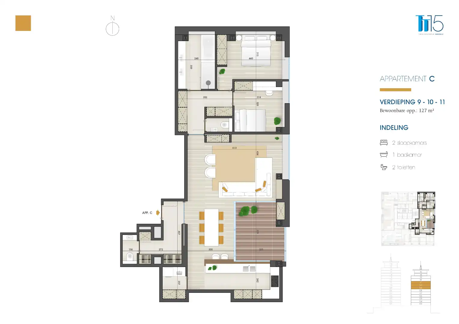 Appartement op de 10de verdieping van 127m² met twee slaapkamers foto 33