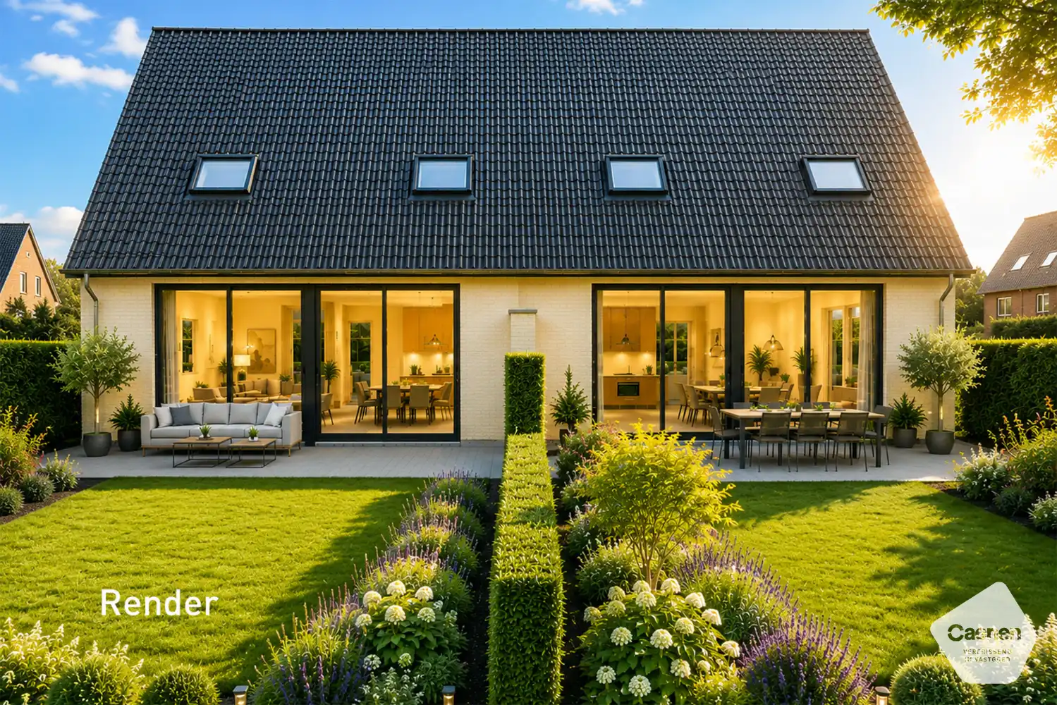 Energie-Efficiënte gezinswoningen in een groene omgeving met 4 slaapkamers en garage foto {{pictureIndex}}