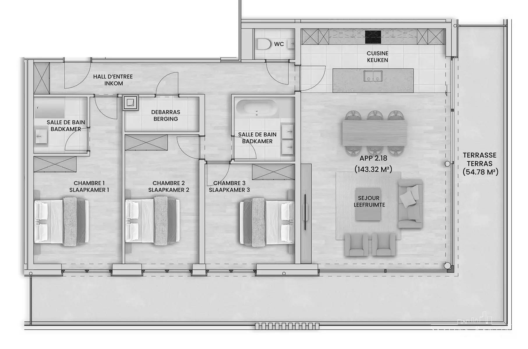Prachtig 3 slaapkamer appartement met groot TERRAS foto 22