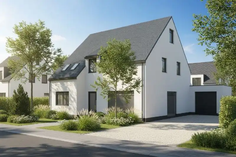 Nieuw te bouwen alleenstaande woning met vrije keuze van architectuur te Zulte. foto {{pictureIndex}}