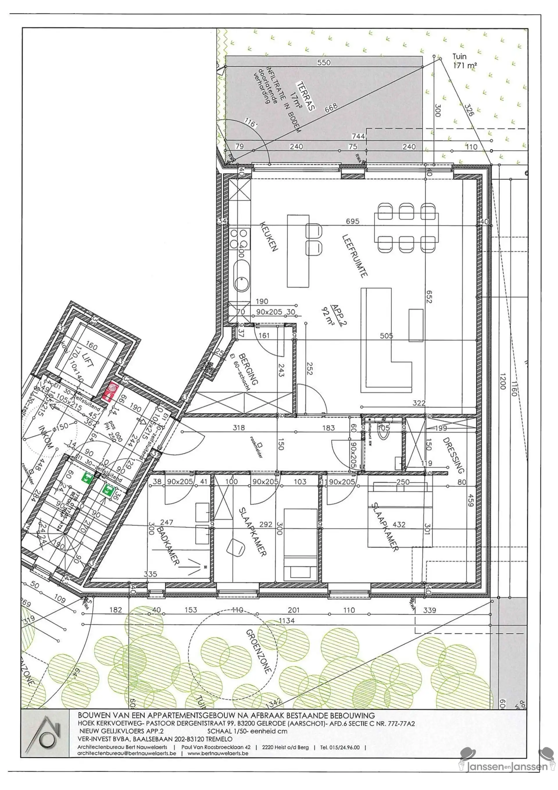 Dak appartement( 101m²) met 2 slaapkamers, terras, ondergrondse staanplaats met berging, centrum Gelrode. foto 10