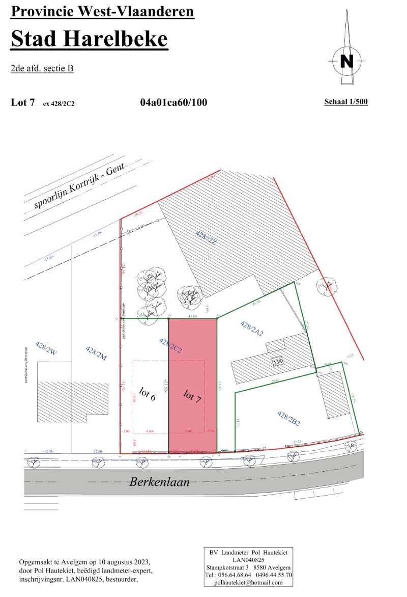 LOT 7: 401 m² BOUWGROND TE KOOP VOOR HOB in HARELBEKE (12 x 33.40) foto {{pictureIndex}}