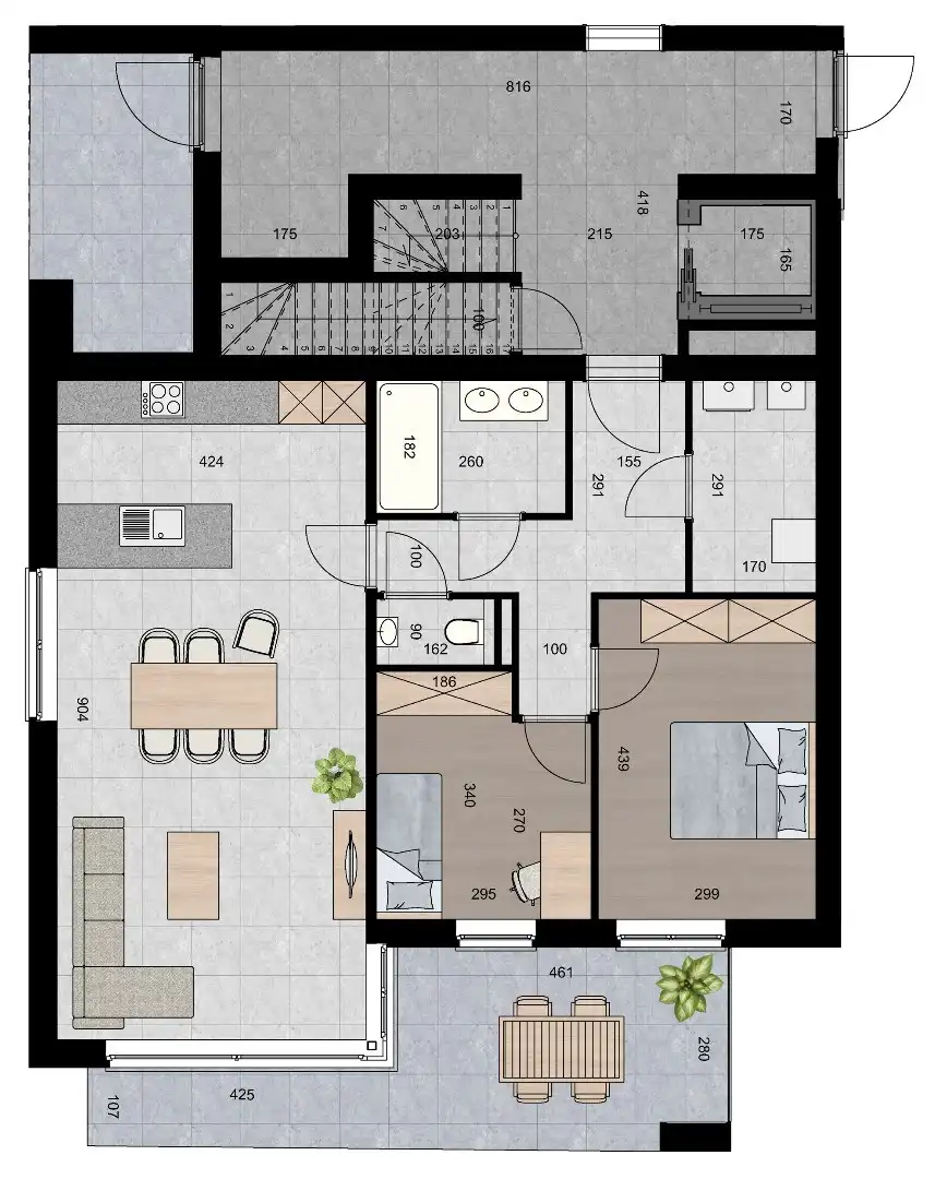 Lichtrijk appartement (95 m²) met 2 slpk en overdekt terras. foto 2