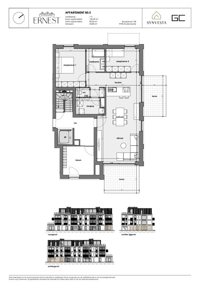 Ruim gelijkvloers 2-slaapkamersappartement met 2 terrassen in nieuwbouwproject Ernest foto 3