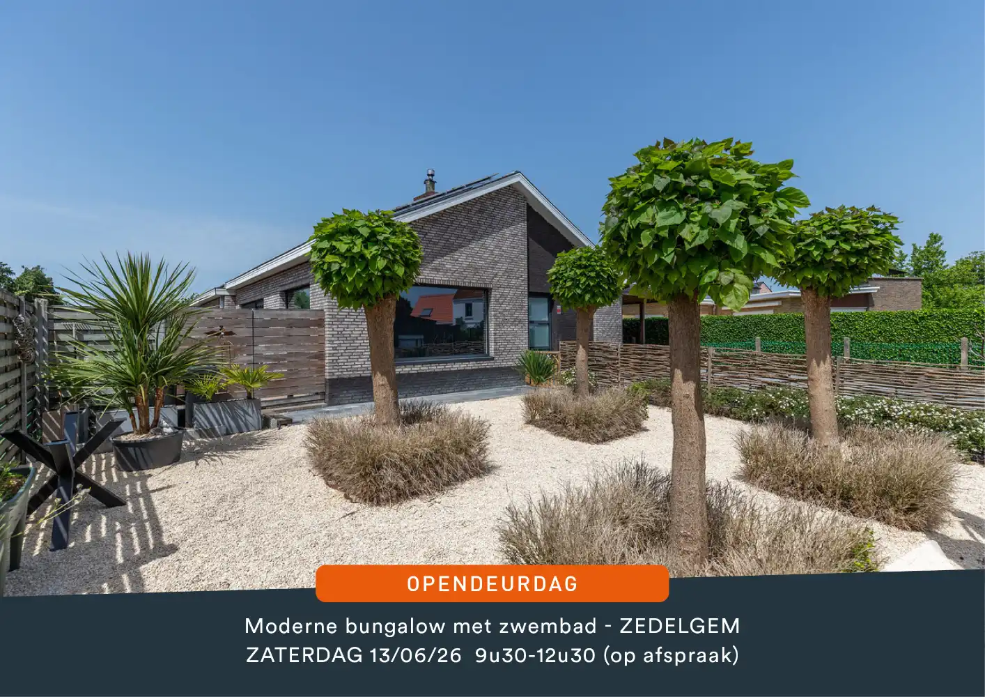 Hoofdfoto van de publicatie: Moderne bungalow met 3 slaapkamers, aangelegde tuin en zwembad.