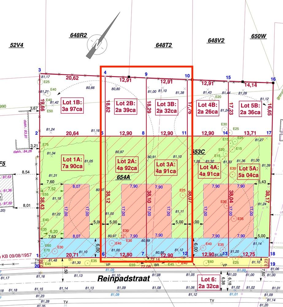 Genk, Reinpadstraat 183 (Lot 2: 7a 31ca) en 185 (Lot 3: 7a 23ca): uitstekend gelegen bouwgronden voor halfopen bebouwing. foto {{pictureIndex}}