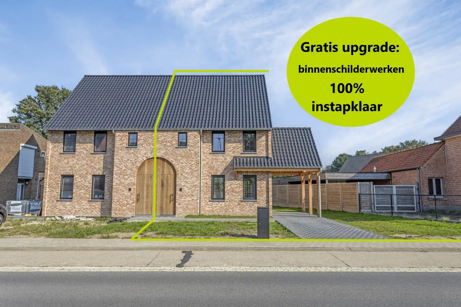 Ruime en kwalitatief afgewerkte nieuwbouw (HOB) met 3 ruime slpks op 412 m² te Olen ! foto {{pictureIndex}}