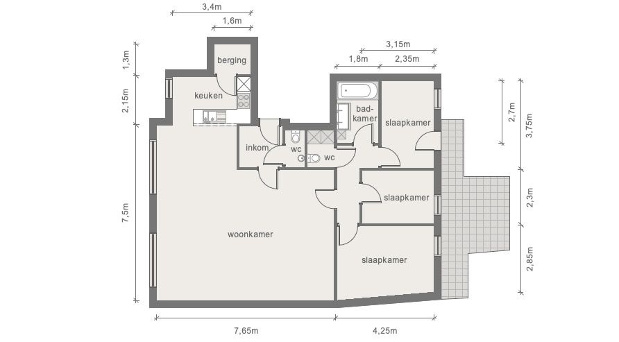 Groot appartement en terras, 3 slaapkamers, centrum Lommel foto 4