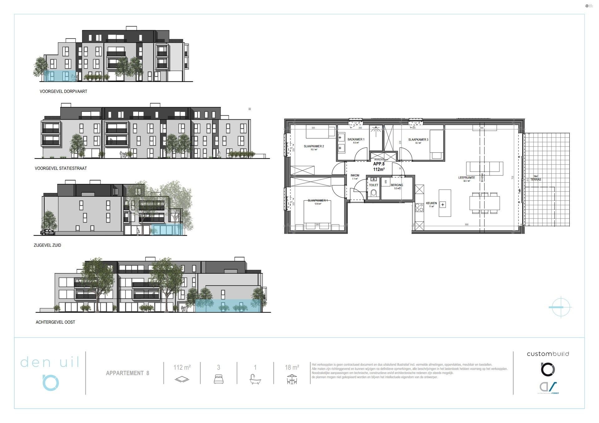 Gelijkvloers 3 slaapkamer appartement met zui gericht terras foto 2