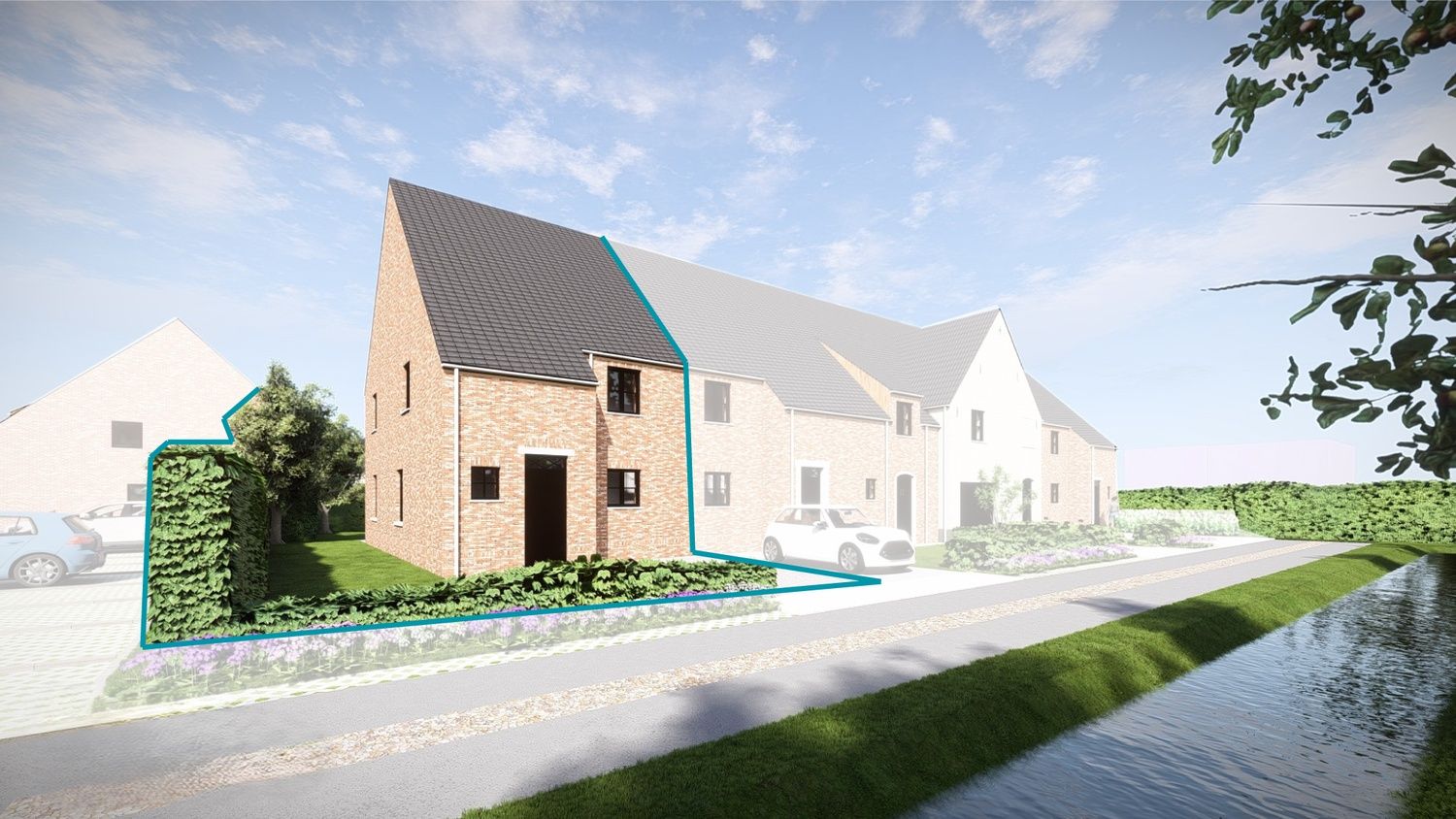 Nieuwbouwwoning met aangelegde tuin foto {{pictureIndex}}