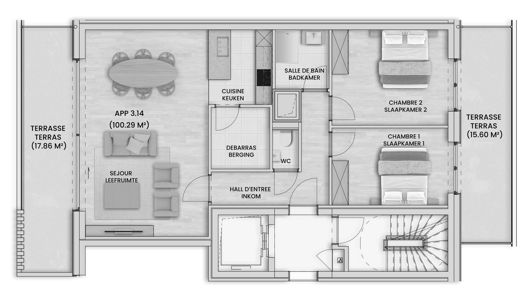 Prachtig 2 slaapkamer appartement met groot TERRAS foto 12