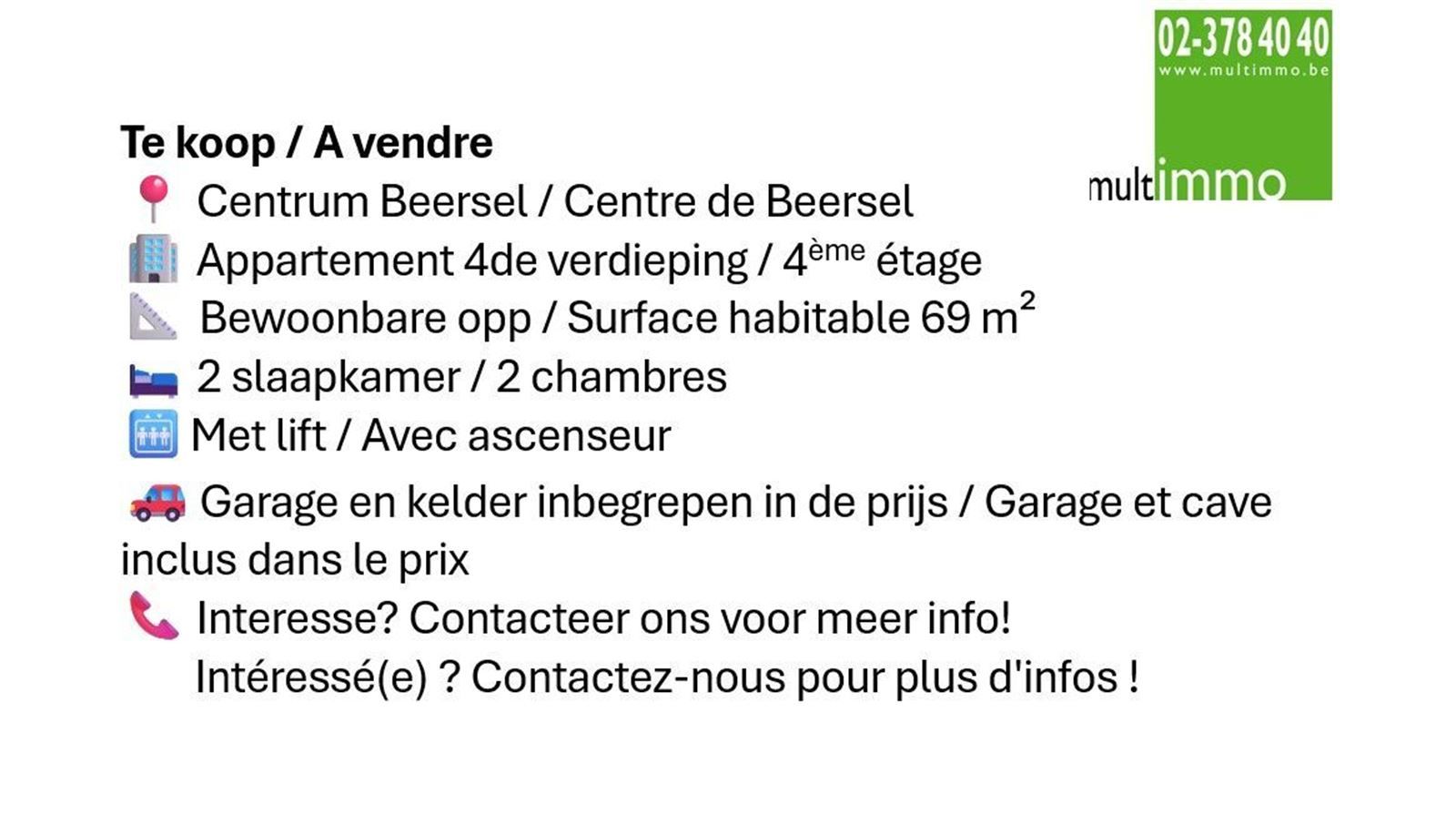 Appartement 4de verdieping ( met lift) met 2 slaapkamers, terras en garage foto {{pictureIndex}}