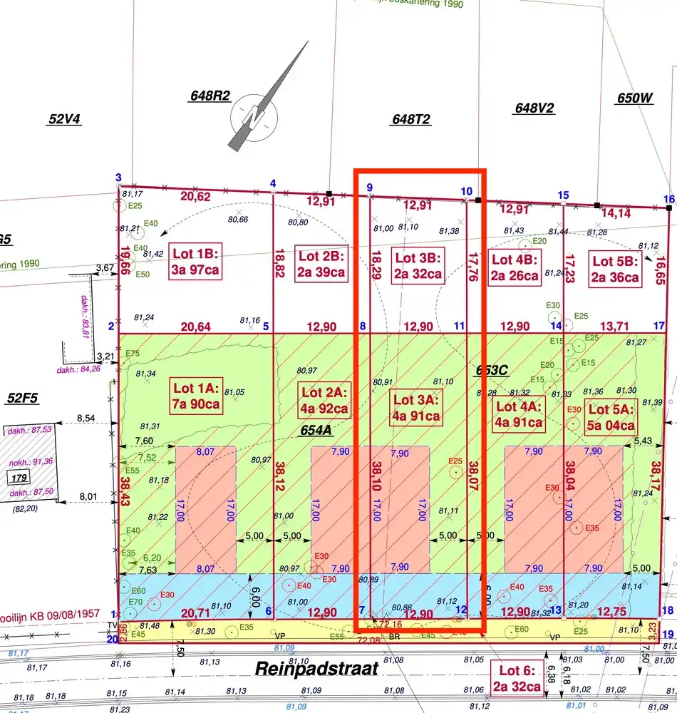 Genk, Reinpadstraat 185 (Lot 3A en 3B): uitstekend gelegen bouwgrond van 7a 23ca voor halfopen bebouwing. foto {{pictureIndex}}