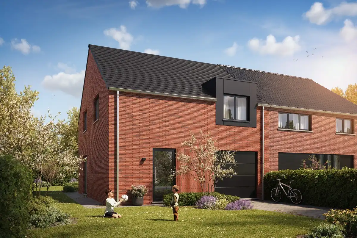 Energiezuinige halfopen nieuwbouwwoningen met inpandige garage in Denderwindeke foto {{pictureIndex}}