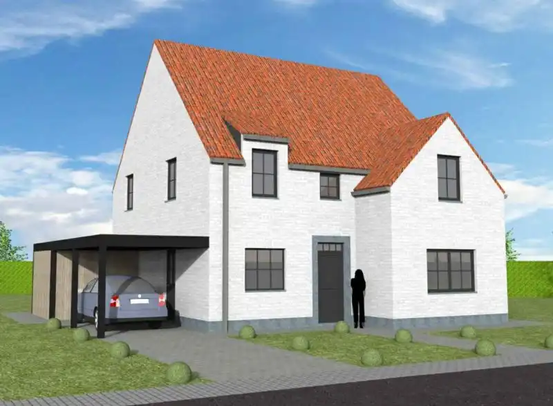 Nieuw te bouwen alleenstaande woning met vrije keuze van architectuur te Menen. foto {{pictureIndex}}