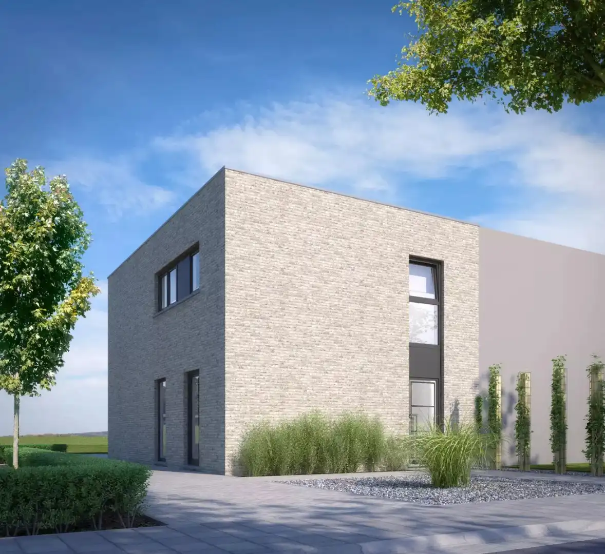 Nieuwbouwwoning, halfopen bebouwing, LOT 1, voor halfopen bebouwing, 4a 89ca, te Houthalen-Helchteren foto {{pictureIndex}}