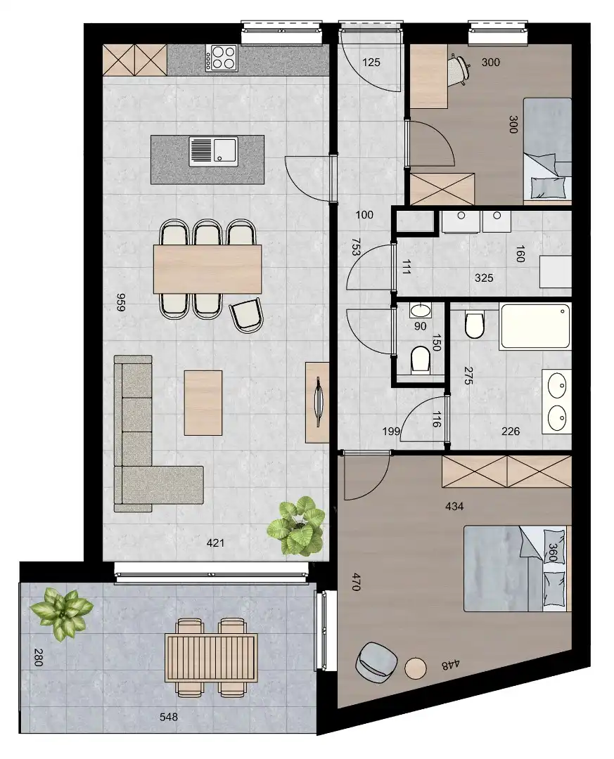 Ruim appartement (104 m²) met 2 slpk en overdekt terras. foto 2