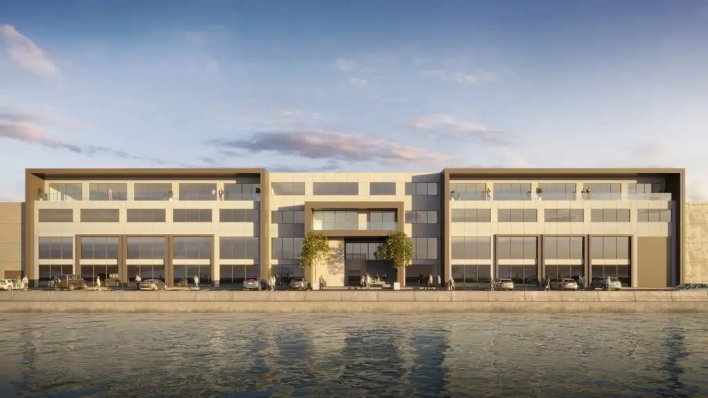 Nieuwbouw kantoren met opslagmogelijkheid te huur aan het Houtdok te Antwerpen foto {{pictureIndex}}