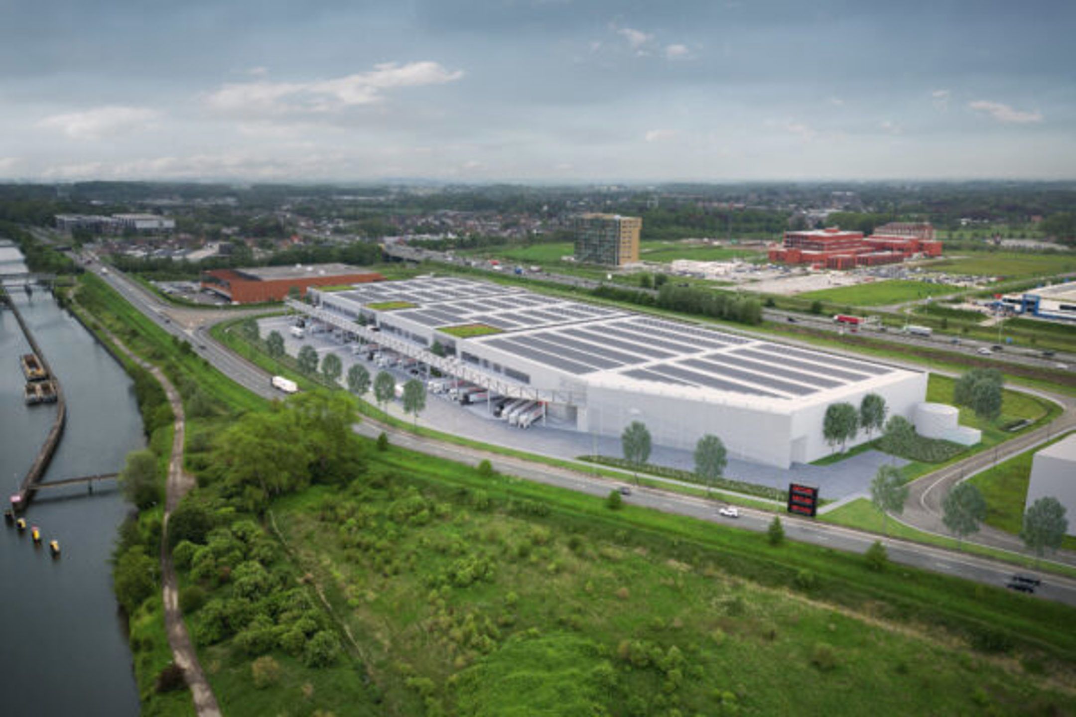 Magazijn met mezzanine aan het klaverblad van Zwijnaarde foto {{pictureIndex}}