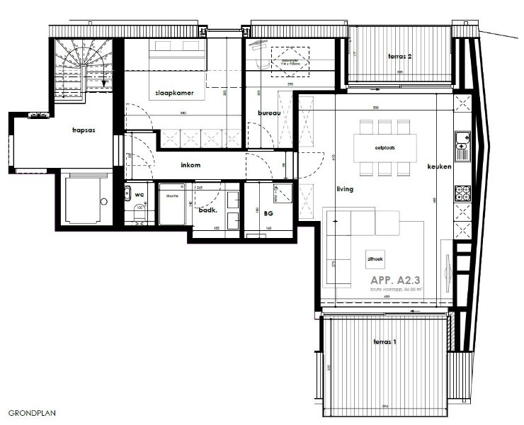 Appartement op het tweede verdiep met ruim terras voor- en achteraan. foto 3