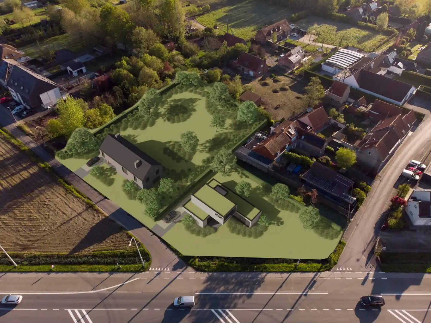 Bouwgrond op zichtlocatie voor vrijstaande woning met extra beroepsmogelijkheid te Izegem foto {{pictureIndex}}