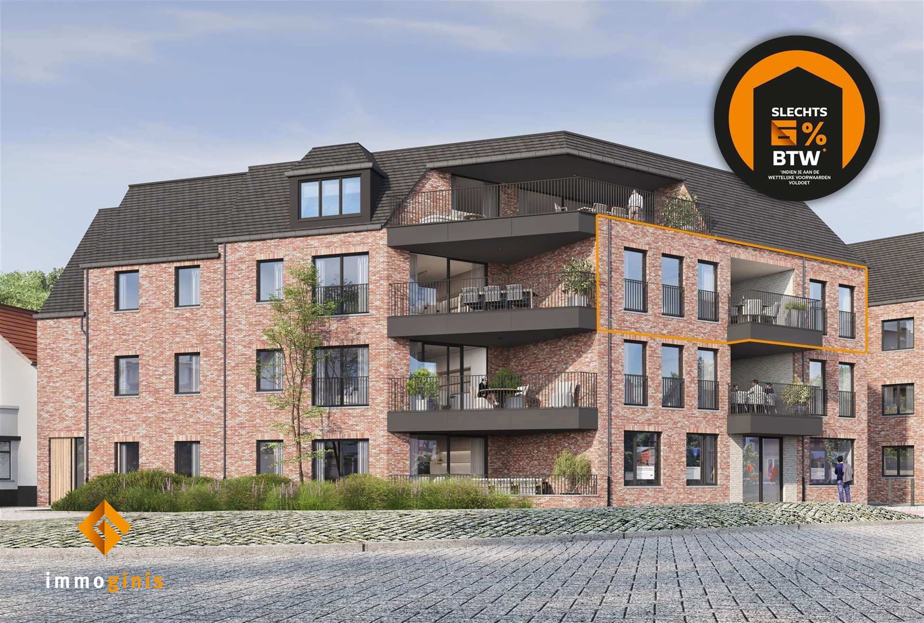 Appartement (tweede verdieping) met 2 slaapkamers en overdekt terras.  foto {{pictureIndex}}