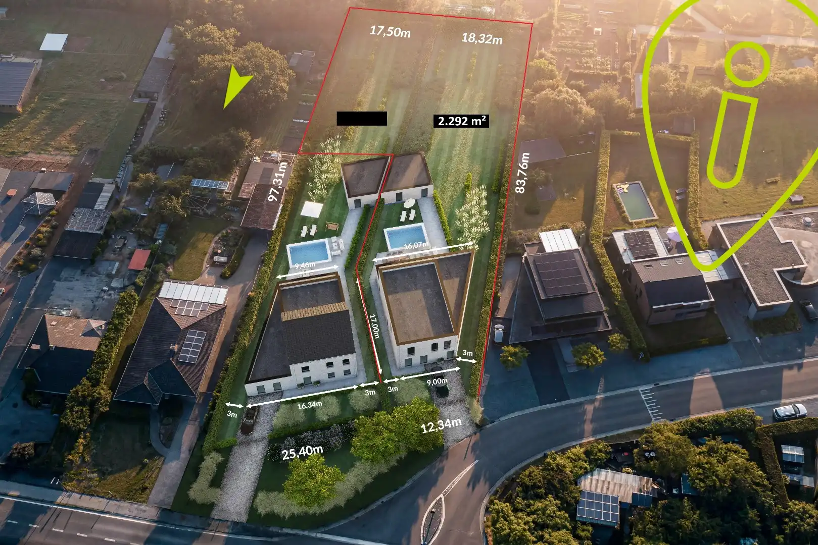Ruime bouwgrond van 2.292 m² voor een open bebouwing!  foto {{pictureIndex}}
