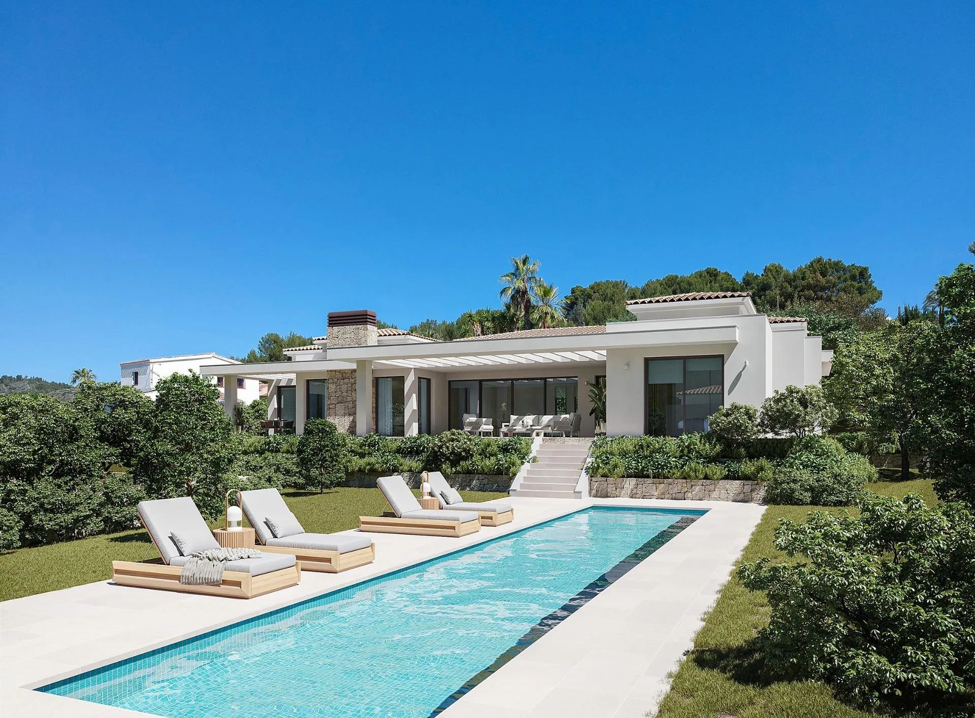 Ervaar ultieme luxe en natuurlijke schoonheid in deze exclusieve nieuwbouwvilla in Javea – ruimte, comfort en design op een toplocatie aan de Costa Blanca foto {{pictureIndex}}