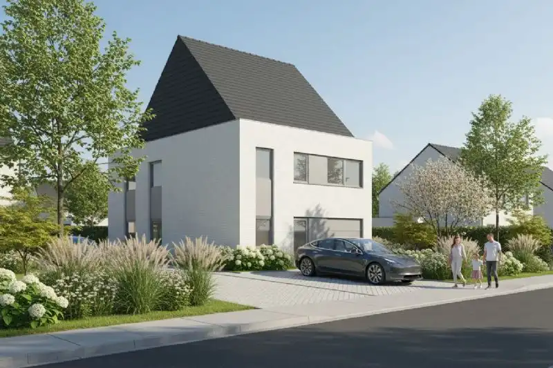 Nieuw te bouwen halfopen woning te Wevelgem. foto {{pictureIndex}}