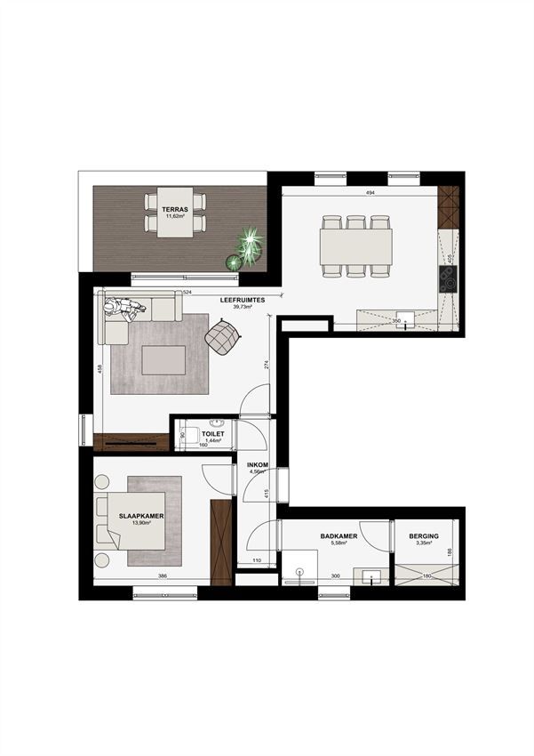 Knap éénslaapkamer appartement met overdekt terras foto 4