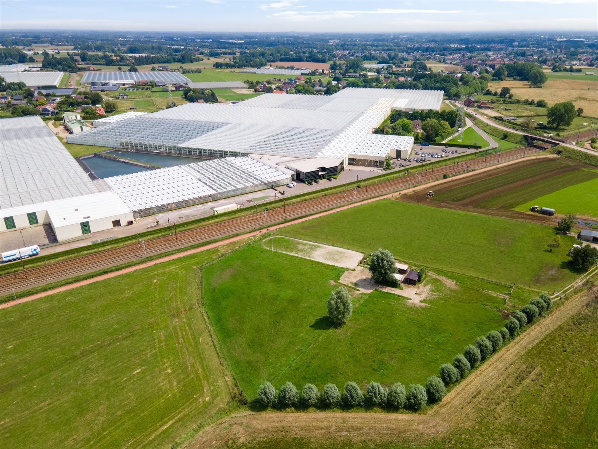 Prachtige paardenweide met stallen en piste foto 2