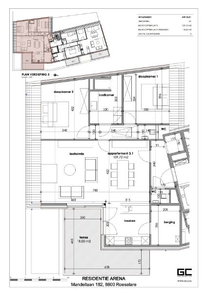 Roeselare nabij Station : Nieuw penthouse appartement met 2 slpks en zolder op de derde verdieping van een nieuw gebouwde Residentie genaamd "Residentie Arena" opp 110 m2 foto 2