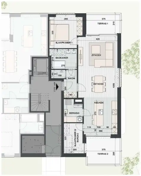Gelijkvloersappartement in Residentie Pelikaan met ruim terras en zicht op groen foto 2